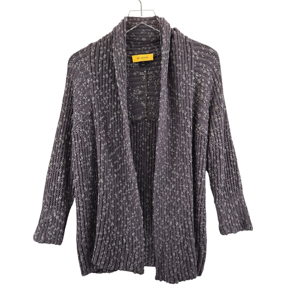 St John Womens Purple Marled‎ Viscose Chunky Knit Shawl Collar Cardigan Size M